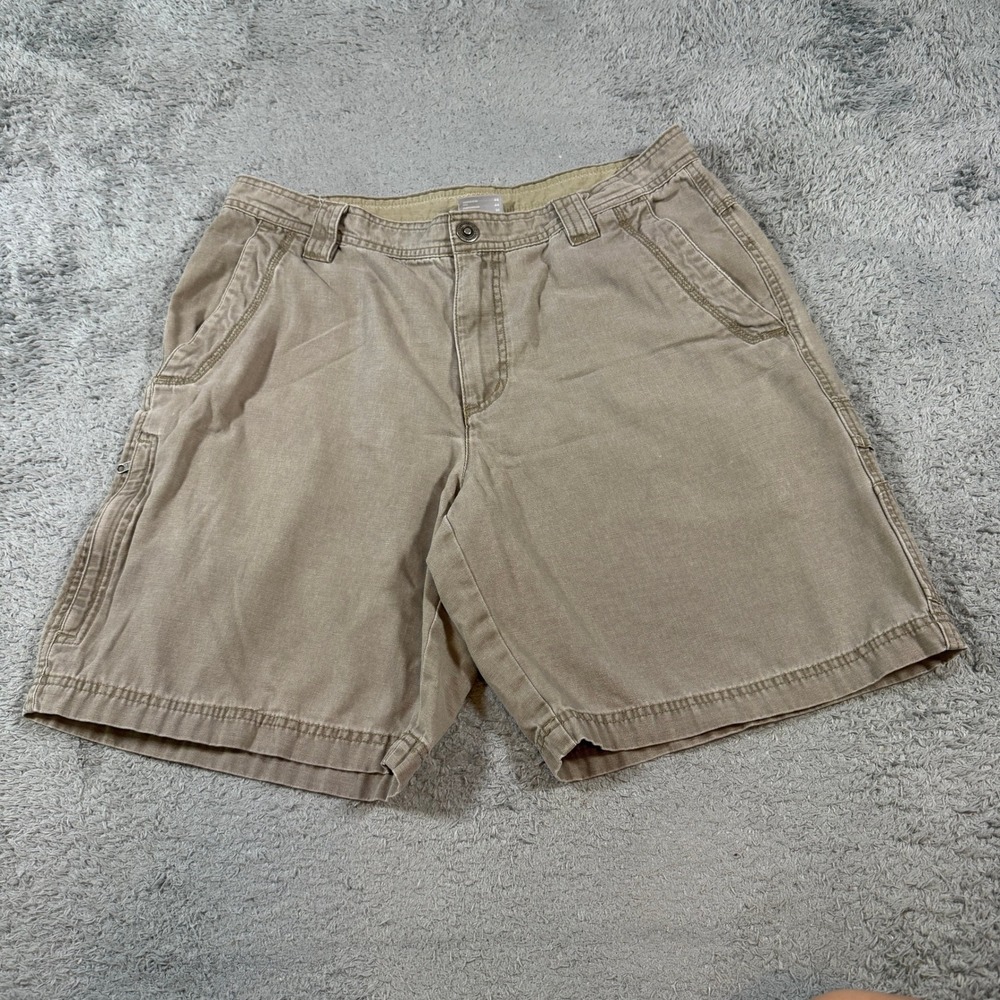 Columbia Mens Utility Canvas Shorts 34 Khaki Tan Cotton Side Pocket